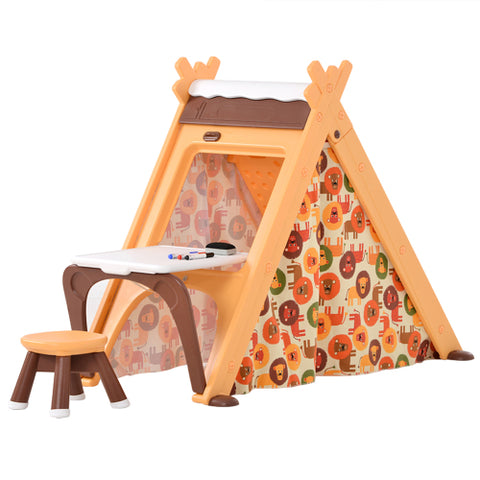 Image of Kids 4 in 1 Play Tent with Stool and Climber, Foldable Playhouse Tent