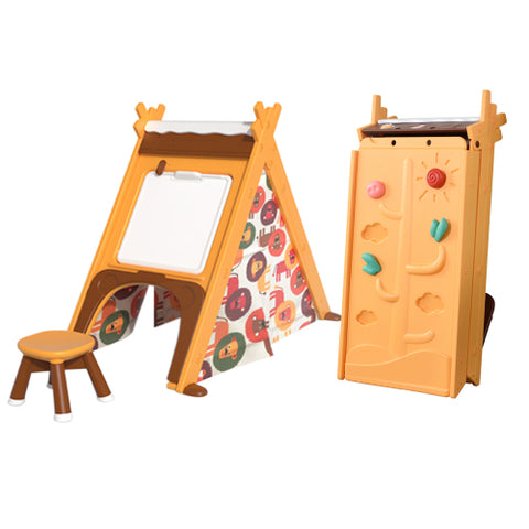 Image of Kids 4 in 1 Play Tent with Stool and Climber, Foldable Playhouse Tent