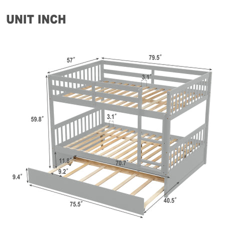 Image of Kaba Full Over Full Convertible Bunk Bed with Trundle in Grey