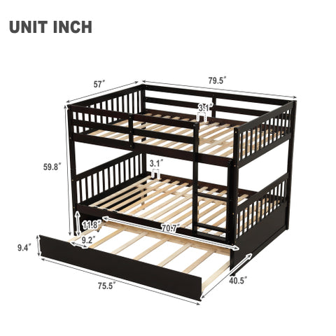 Image of Kaba Full Over Full Convertible Bunk Bed with Trundle in Grey