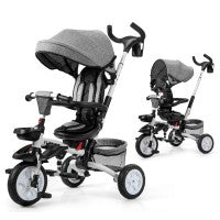 Image of Costway 6-in-1 Detachable Kids Baby Stroller Tricycle with Canopy and Safety Harness