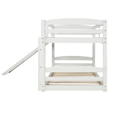 Image of Twin over Twin Low Bunk Bed with Slide and Ladder in White