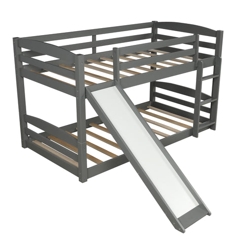 Image of Twin over Twin Low Bunk Bed with Slide and Ladder in Grey