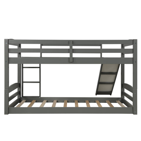 Image of Twin over Twin Low Bunk Bed with Slide and Ladder in Grey