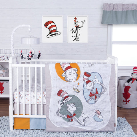 Image of Trend Lab Dr. Seuss Classic Cat in the Hat 3 Piece Crib Bedding Set