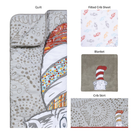 Image of Trend Lab Dr. Seuss Peek-a-Boo Cat in the Hat 4 Piece Crib Bedding Set