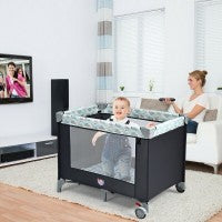 Image of Costway 3-in-1 Convertible Portable Baby Playard with Music Box, Wheel and Brakes