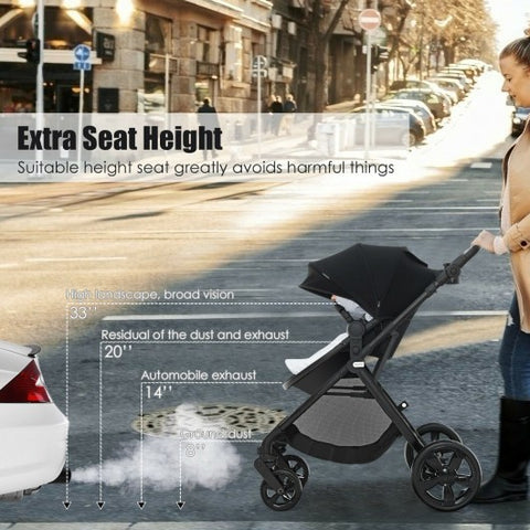 Image of Costway Foldable High Landscape Baby Stroller with Reversible Reclining Seat