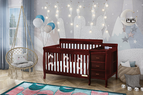 Image of AFG Baby Furniture Kimberly 3-in-1 Baby Convertible Crib with Changer in Cherry