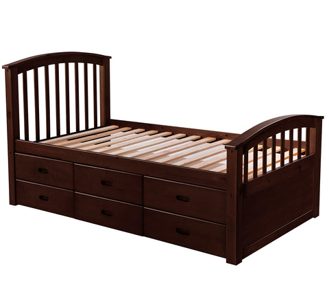 Image of Oris Fur. Twin Size Platform Storage Bed Solid Wood Bed with 6 Drawers in Espresso