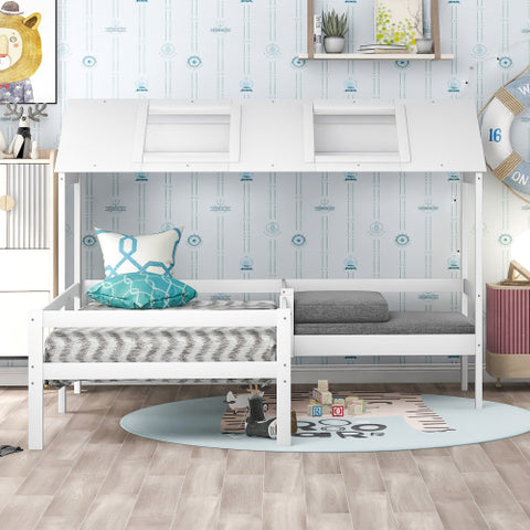 Image of Twin House Bed with Relaxed Seat and Free Cushions Included