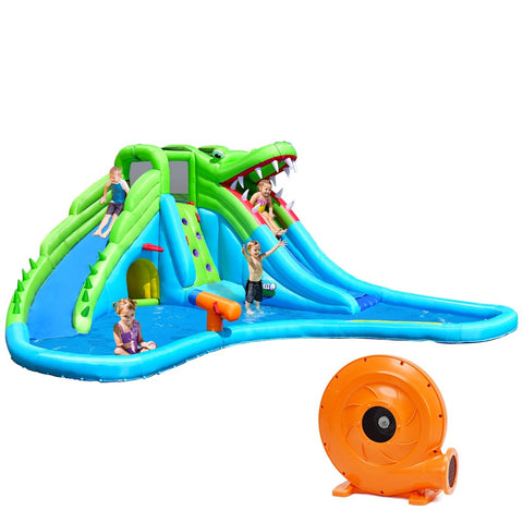 Image of Costway Inflatable Crocodile Water Slide Climbing Wall Bounce House with 780W Blower