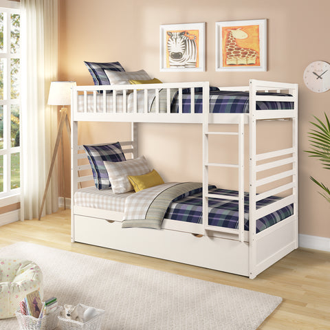 Image of Oris Fur. Twin Bunk Beds for Kids with Safety Rail and Movable Trundle bed