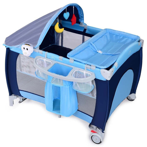 Image of Foldable Baby Crib Playpen w/ Mosquito Net and Bag