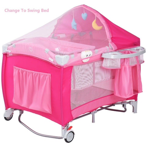Image of Foldable Baby Crib Playpen w/ Mosquito Net and Bag