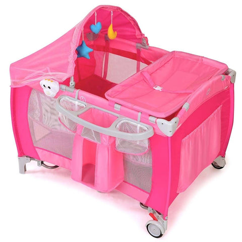Image of Foldable Baby Crib Playpen w/ Mosquito Net and Bag