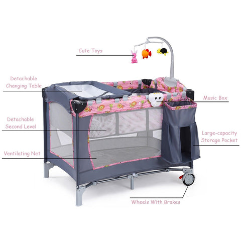 Image of Foldable 2 Color Baby Crib Playpen Playard