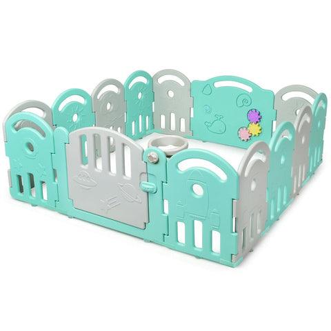 Image of Costway 14-Panel Baby Playpen with Music Box & Basketball Hoop