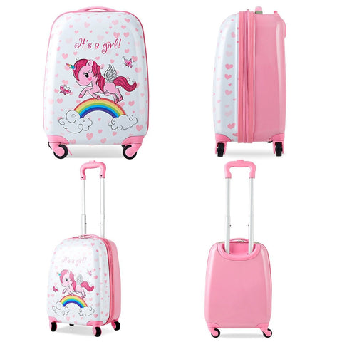 Image of Costway Kids Backpack Suitcase with Wheels Carry On in  Pink