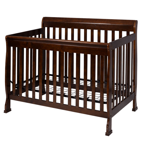 Image of Coffee Pine Wood Baby Toddler Bed Convertible Crib
