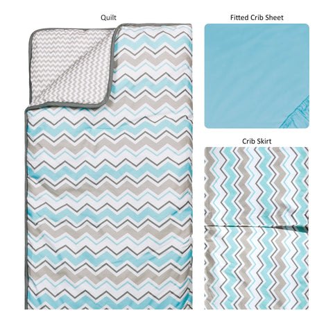 Image of Seashore Waves 3 Piece Crib Bedding Set