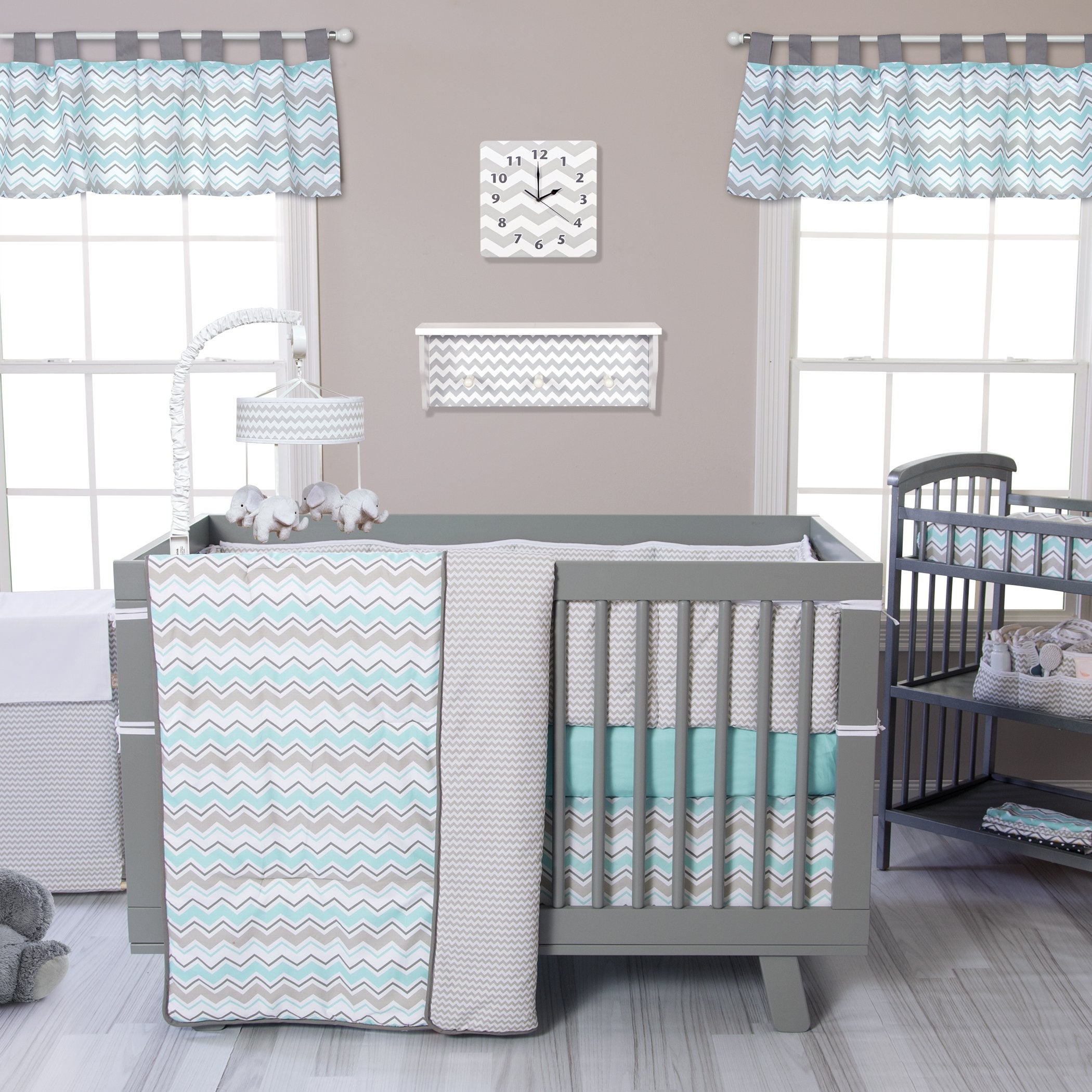 Dove Gray Chevron Musical Crib Mobile