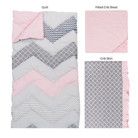 Image of Cotton Candy Chevron 3 Piece Crib Bedding Set