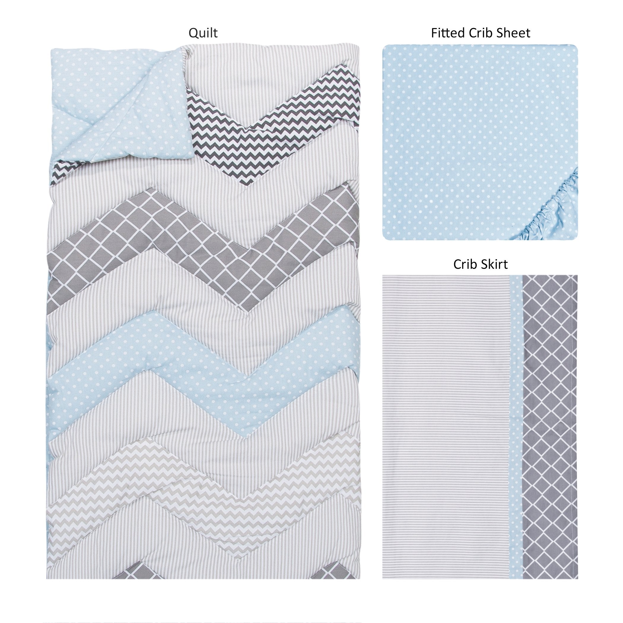 Blue Taffy Chevron 3 Piece Crib Bedding Set