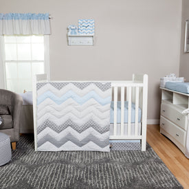 Blue Taffy Chevron 3 Piece Crib Bedding Set