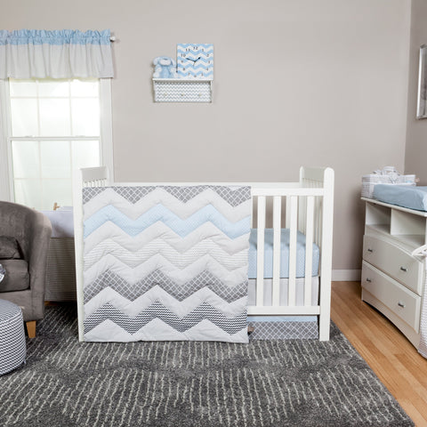 Image of Blue Taffy Chevron 3 Piece Crib Bedding Set