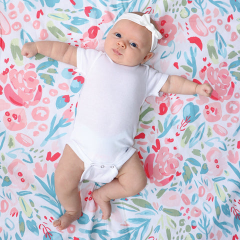 Image of Painterly Floral 3 Piece Crib Bedding Set