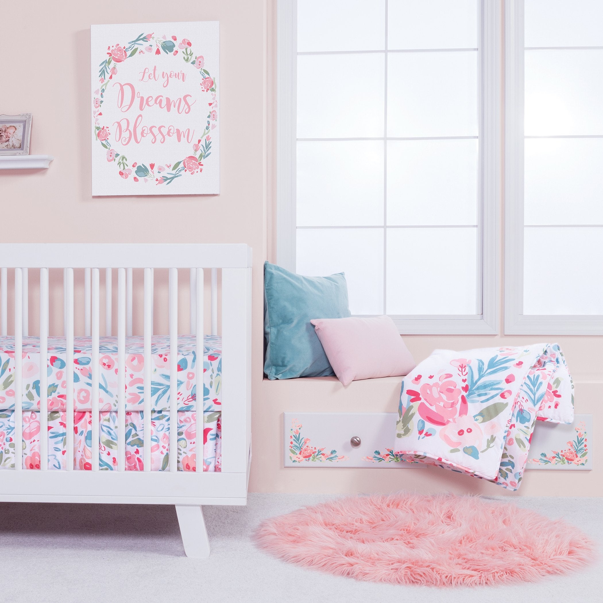 Painterly Floral 3 Piece Crib Bedding Set