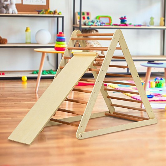 Costway Foldable Wooden Climbing Triangle Indoor with Ladder for Toddler Baby