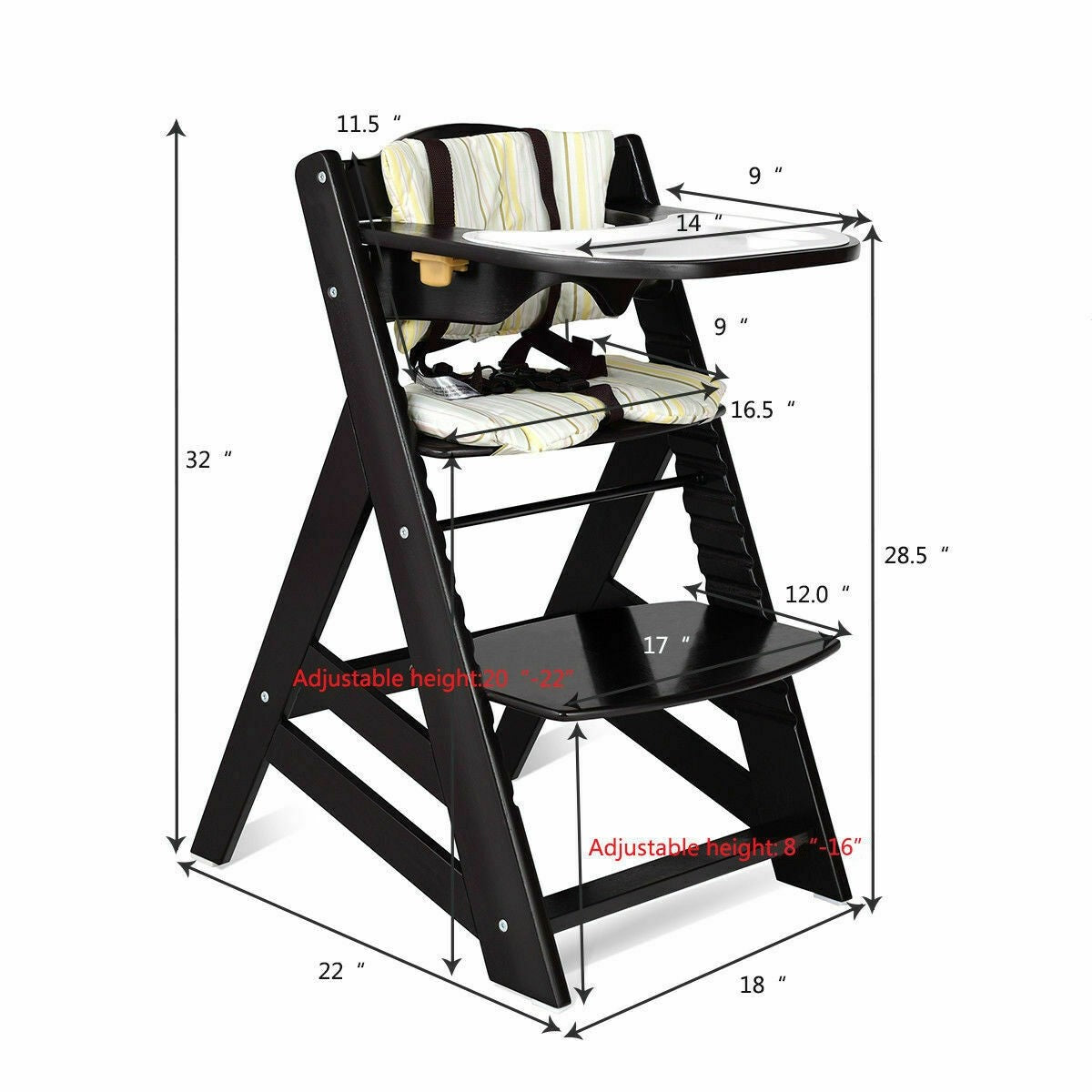 Costway Adjustable  Baby High Chair with Removable Tray