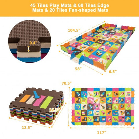 Image of Costway 125 Pieces Baby Foam Interlocking Play Mat with Fence Instruments Styles