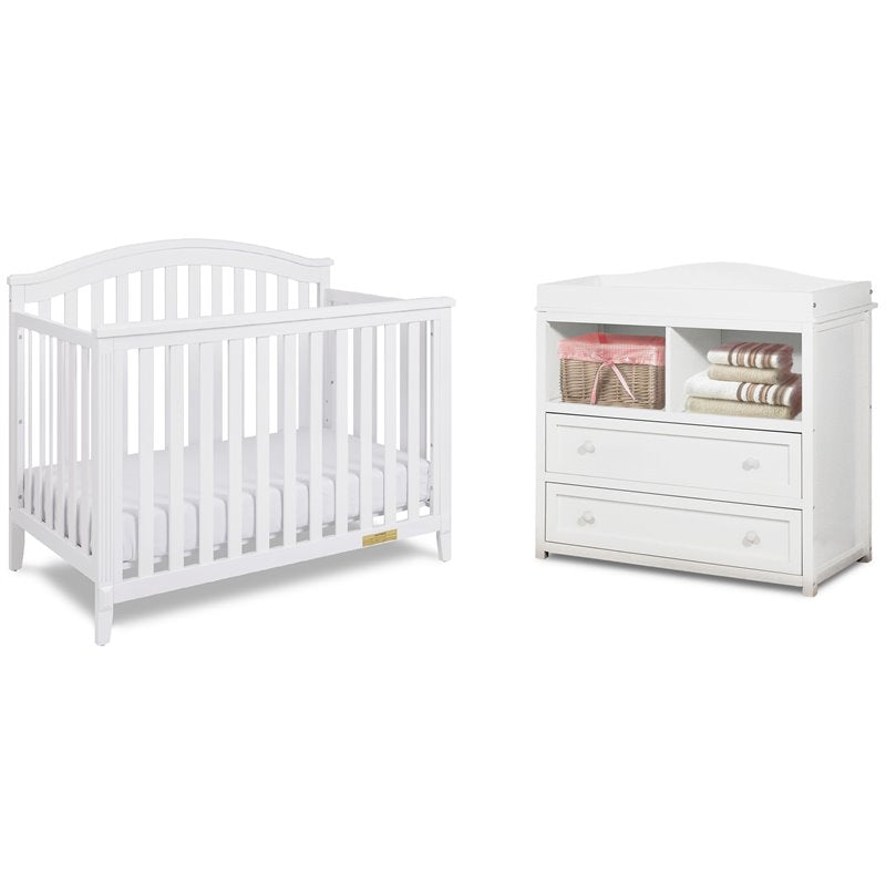 AFG Baby Kali II 4-in-1 Convertible Crib with Leila 2-Drawer Changer in White