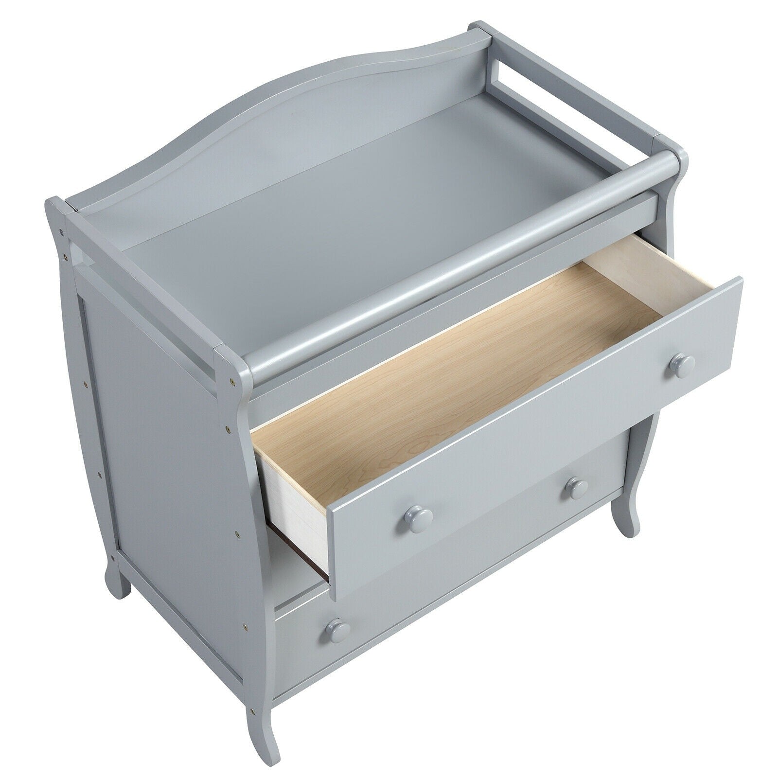 3-Drawer Dresser Changing Table with Safety Belt Guardrails in Gray
