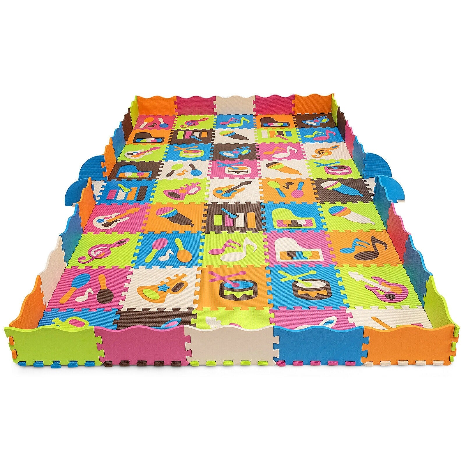 Costway 125 Pieces Baby Foam Interlocking Play Mat with Fence Instruments Styles