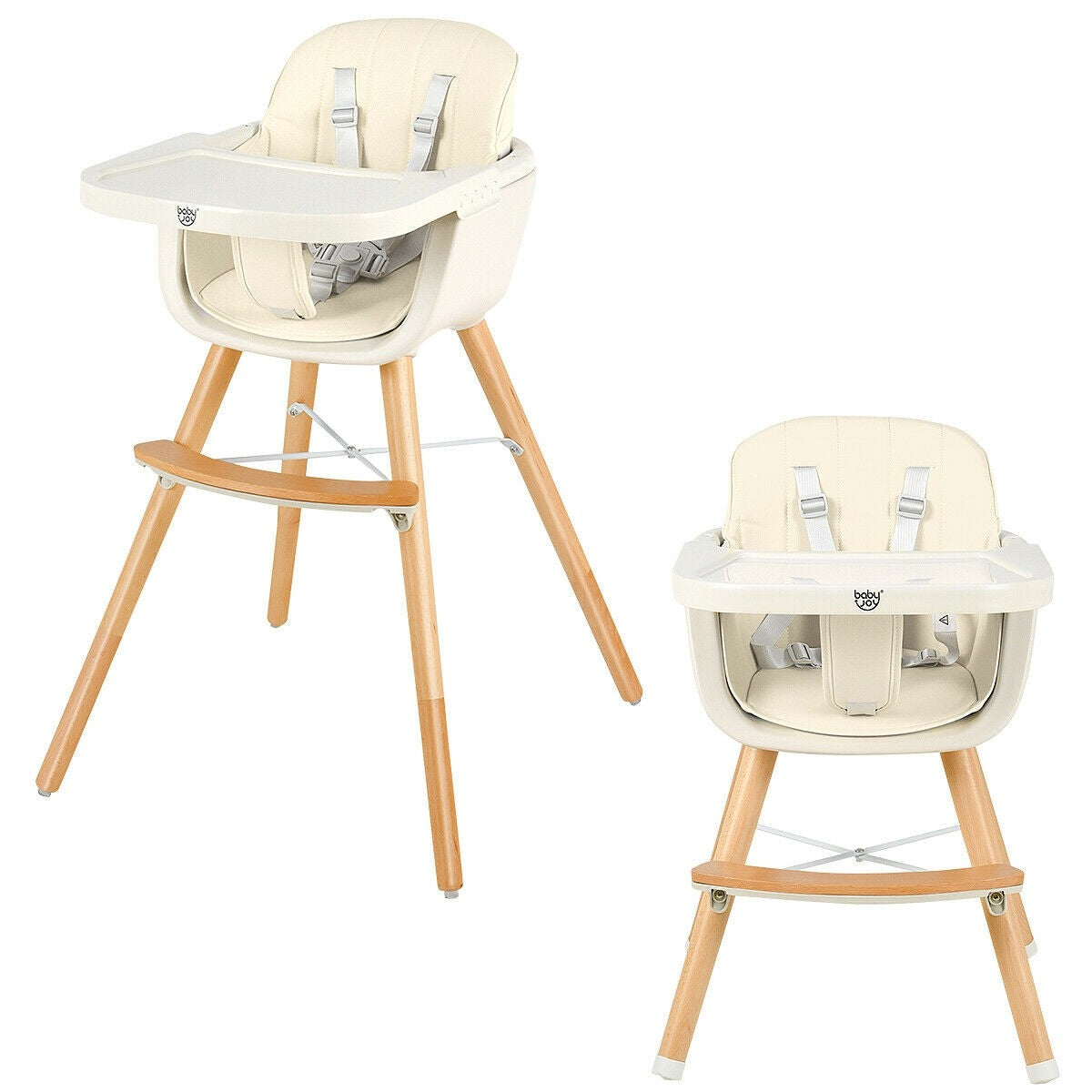 3 in 1 Convertible Wooden High Chair with Cushion