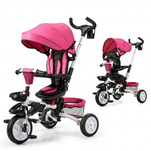 Costway 6-in-1 Detachable Kids Baby Stroller Tricycle with Canopy and Safety Harness