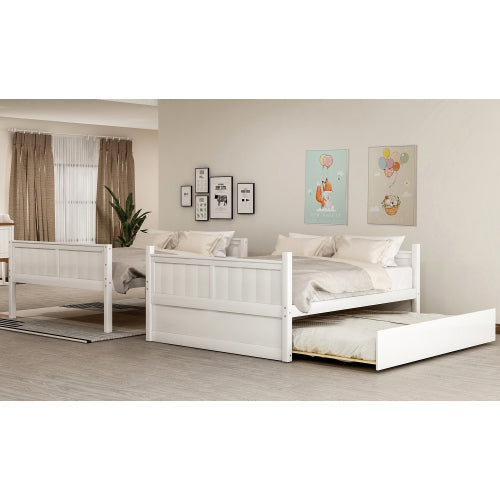 Lucky Furniture Full Over Full Bunk Bed with Twin Size Trundle, White