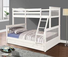 Kaba Kids Twin Over Full Bunk Bed with Storage in White