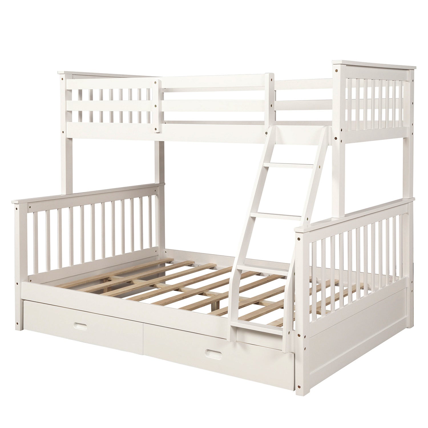 Kaba Kids Twin Over Full Bunk Bed with Storage in White