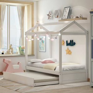Kids House Bed with Trundle