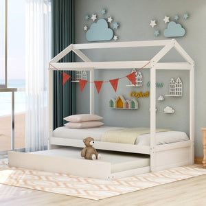Kids House Bed with Trundle
