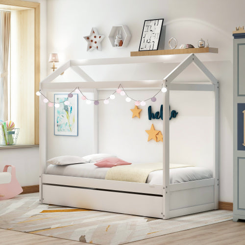 Kids House Bed with Trundle