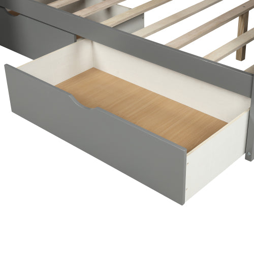 Twin over Full Bunk Bed with Drawers,Storage and Slide in Gray