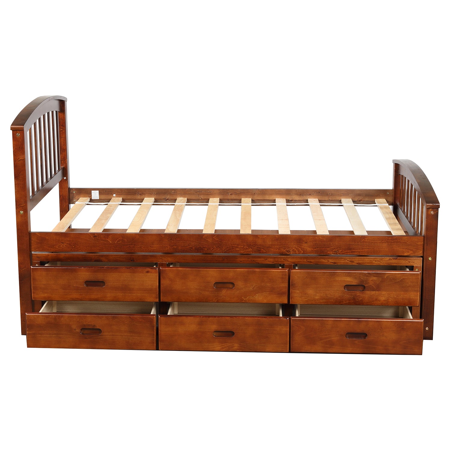Oris Fur. Twin Size Platform Storage Bed Solid Wood Bed with 6 Drawers in Walnut