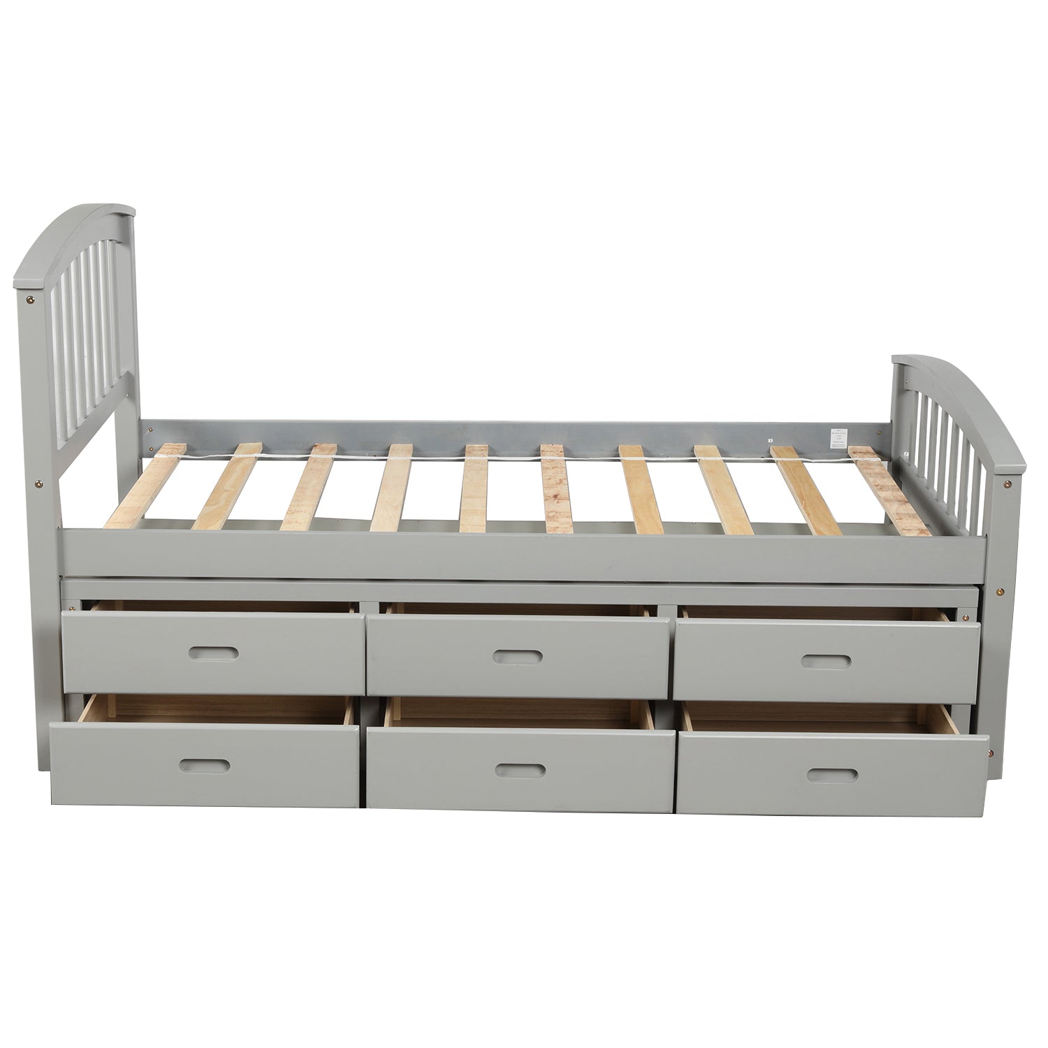 Oris Fur. Twin Size Platform Storage Bed Solid Wood Bed with 6 Drawers in Grey