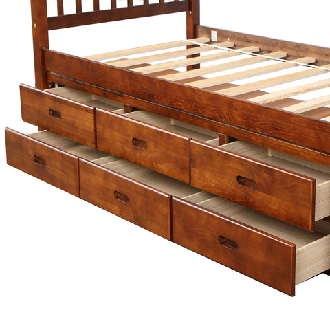 Image of Oris Fur. Twin Size Platform Storage Bed Solid Wood Bed with 6 Drawers in Walnut